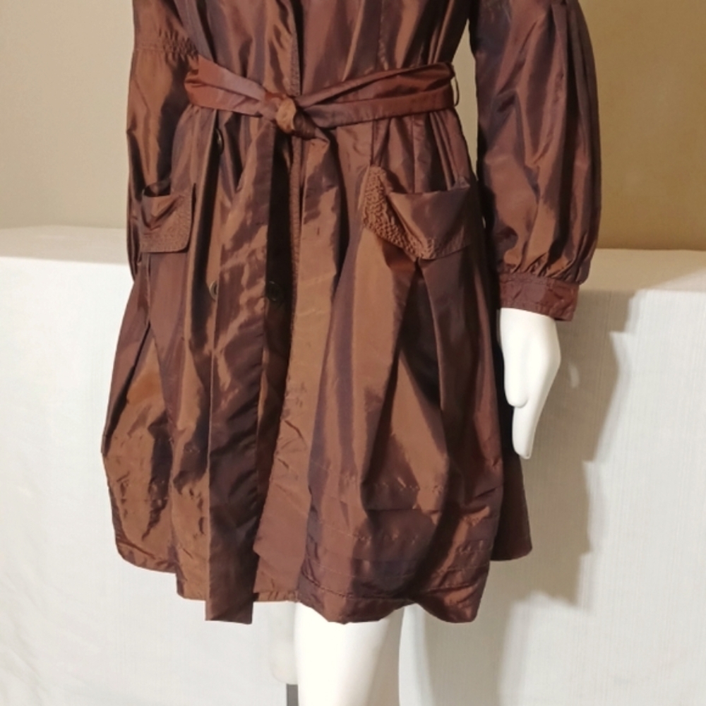 Sz L Bronze Belted Rain/Trench Coat by Cache - Picture 2 of 7